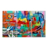 Trio de peintures abstraites modernes 165x100cm, 3 tableaux multicolores sur toile Viva Offre