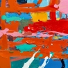 Trio de peintures abstraites modernes 165x100cm, 3 tableaux multicolores sur toile Viva Remises