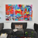 Trio de peintures abstraites modernes 165x100cm, 3 tableaux multicolores sur toile Viva Vente