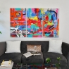 Trio de peintures abstraites modernes 165x100cm, 3 tableaux multicolores sur toile Viva Vente