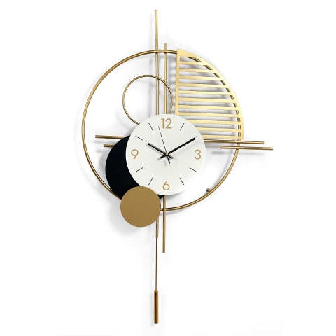 Horloge murale 53x85cm avec pendule design moderne en métal doré Vira Promotion