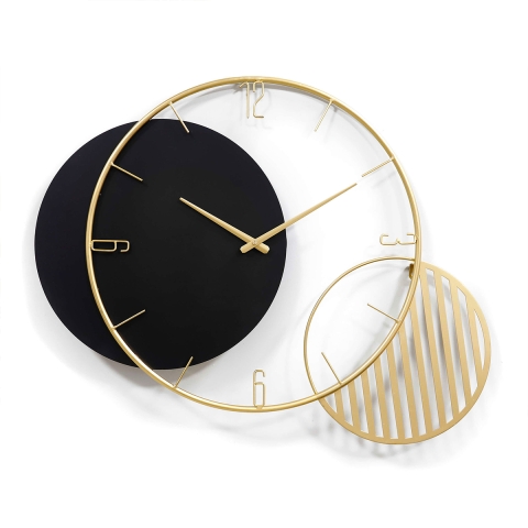 Horloge murale 75x68cm design moderne géométrique noir et or Celo Promotion