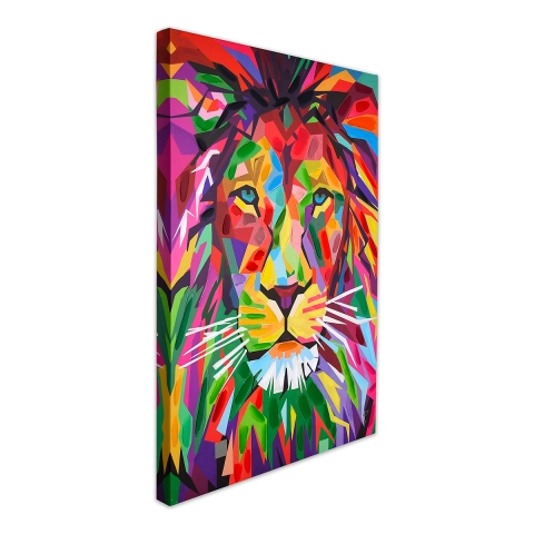Tableau moderne impression sur toile 50x70 cm lion pop art multicolore Zora Promotion