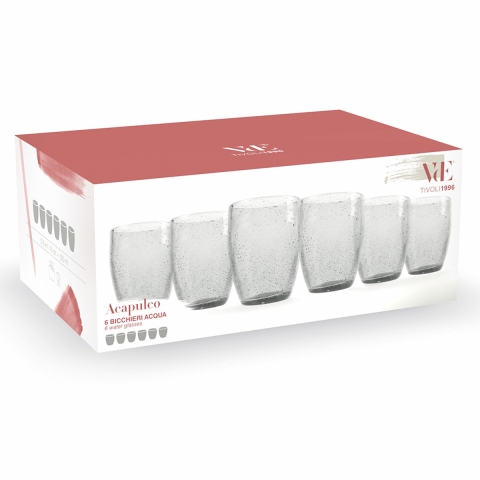 Ensemble de 6 verres à eau transparents 300ml en verre soufflé Acapulco Promotion