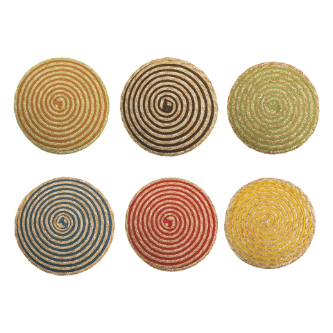 Lot de 6 sets de table ronds en paille tressée Ø38cm Spiral Color Promotion