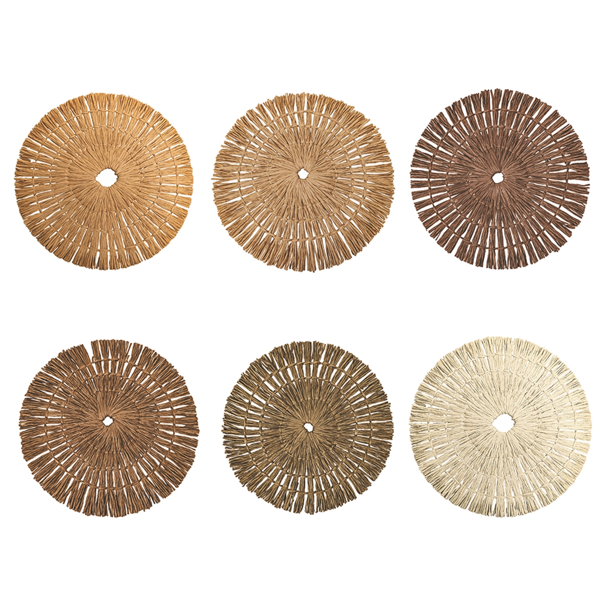 Lot de 6 sets de table ronds effet paille tressée Ø38cm Nature Promotion