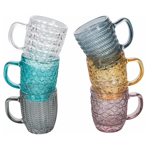 Ensemble de 6 tasses à café en verre coloré 90 ml Geometrie C Promotion