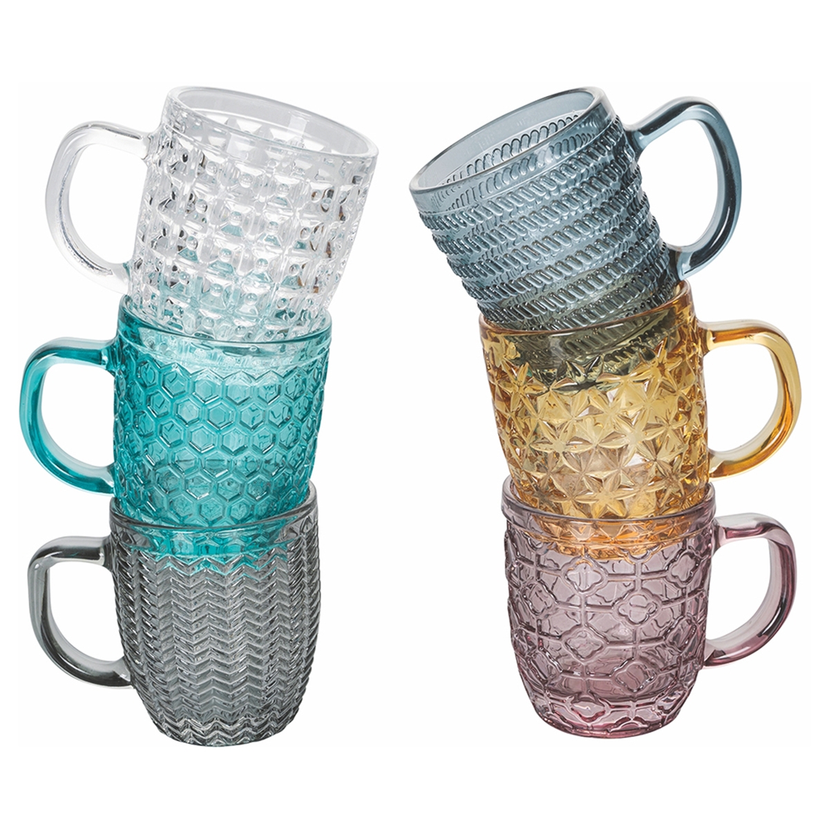 Ensemble de 6 tasses à café en verre coloré 90 ml Geometrie C Promotion