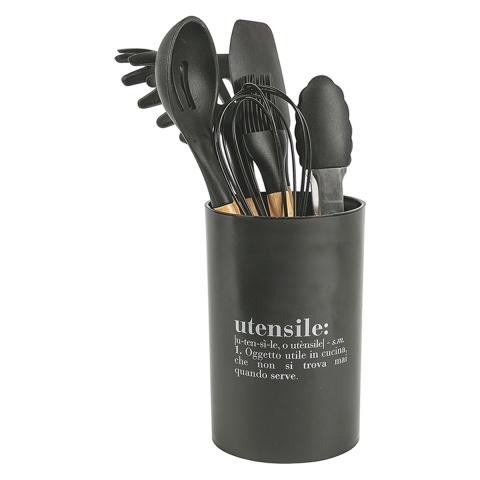 Porte-ustensiles noir avec inscription 8 pièces Victionary C Promotion