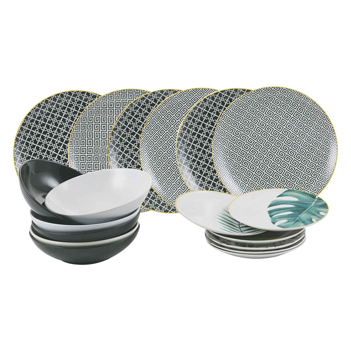 Service de vaisselle 18 pièces en porcelaine et grès pour 6 personnes Urban Jungle Promotion Service de vaisselle 18 pièces en porcelaine et grès pour 6 personnes Urban Jungle Promotion