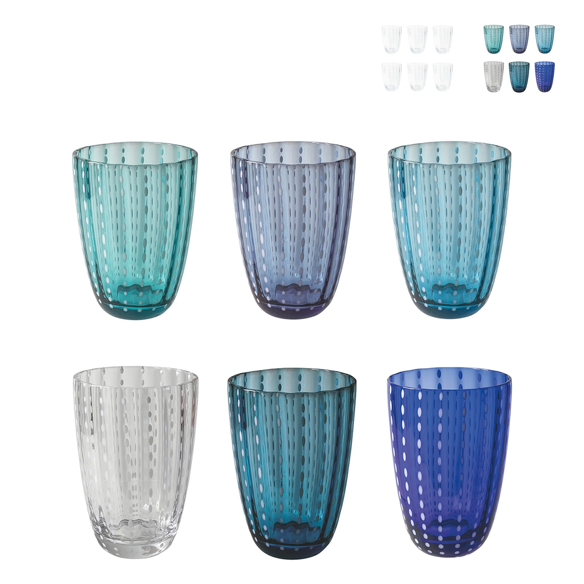 Lot de 6 verres à eau en verre à pois blancs 300ml Kalahari Promotion Lot de 6 verres à eau en verre à pois blancs 300ml Kalahari Promotion