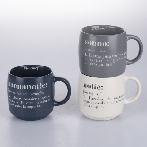Ensemble de 3 mugs en grès empilables 350 ml avec inscriptions Victionary L Promotion