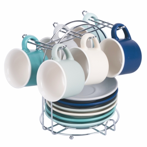 Set de 6 tasses à café en porcelaine 90 ml avec soucoupes Shade of Ocean Promotion