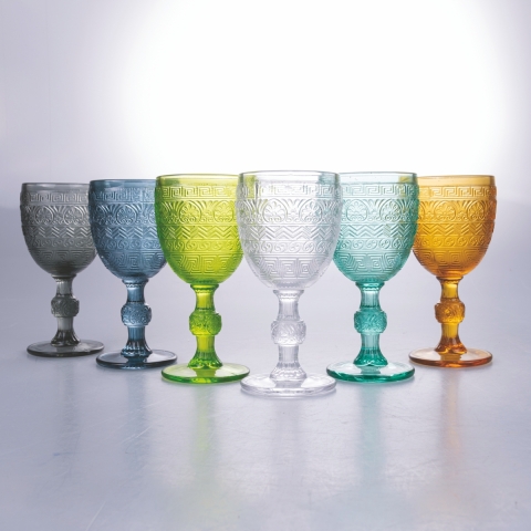 Ensemble de 6 verres à pied en verre coloré 210 ml à surface sculptée New Mexico Promotion