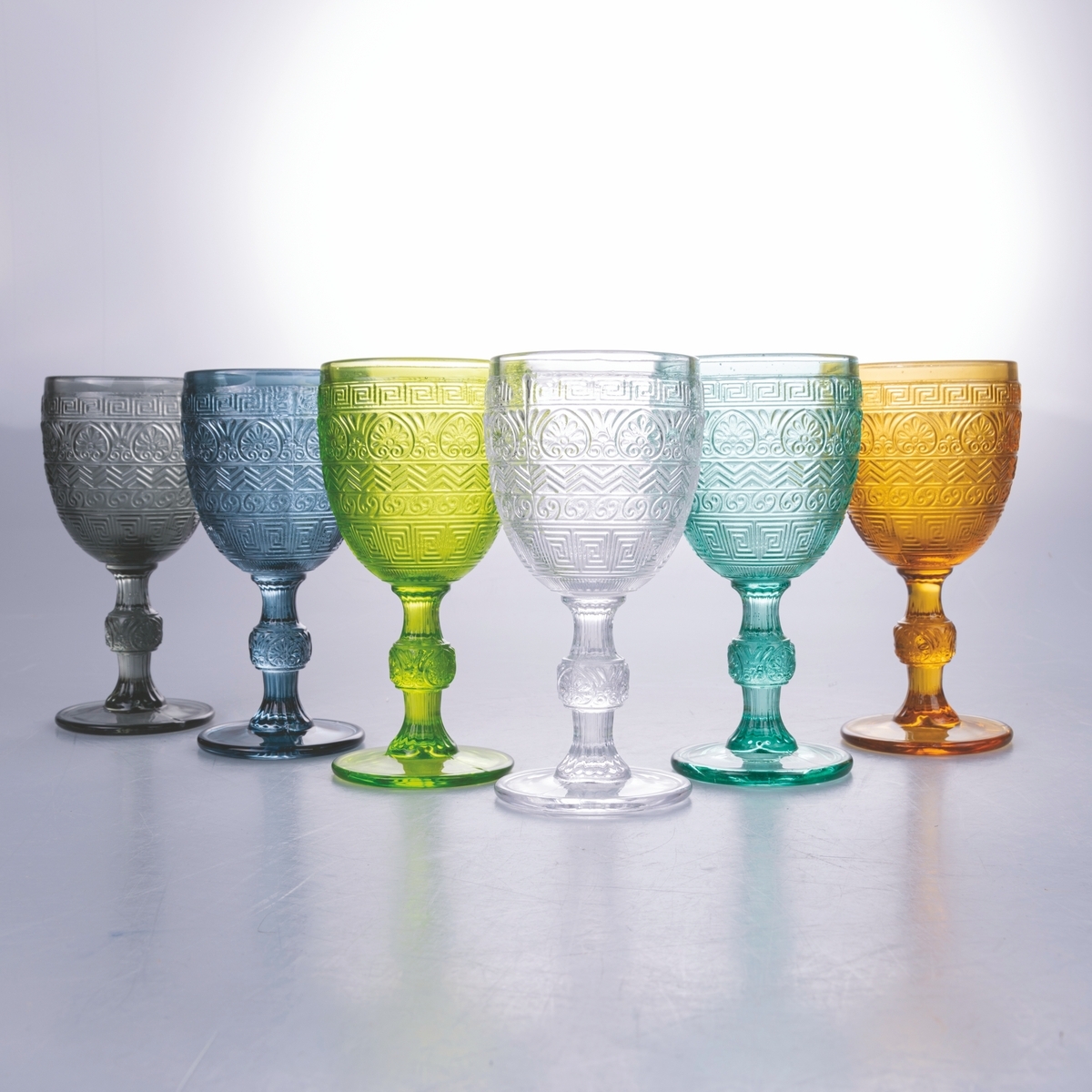 Ensemble de 6 verres à pied en verre coloré 210 ml à surface sculptée New Mexico Promotion