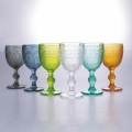 Ensemble de 6 verres à pied en verre coloré 210 ml à surface sculptée New Mexico Promotion