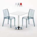 Table Carrée Blanche 70x70cm Avec 2 Chaises Colorées Et Transparentes Set Intérieur Bar Café Cristal Light Titanium Offre