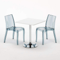 Table Carrée Blanche 70x70cm Avec 2 Chaises Colorées Et Transparentes Set Intérieur Bar Café Cristal Light Titanium Prix