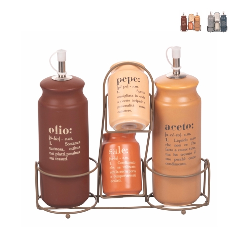Ensemble de condiments 5 pièces avec huilier en grès Victionary A Promotion
