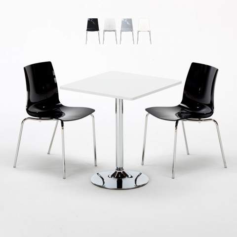 Table Carrée Blanche 70x70cm Avec 2 Chaises Colorées Et Transparentes Set Intérieur Bar Café Lollipop Titanium Promotion