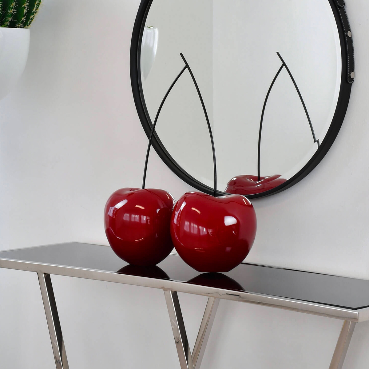 Sculpture couple de cerises en résine laquée rouge pop art Opla Promotion
