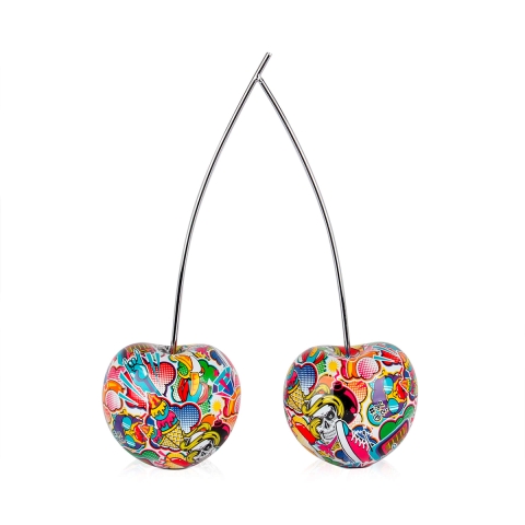 Statue de couple de cerises en résine graffiti pop art Alma-PA Promotion