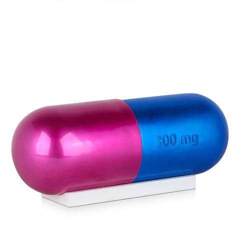Sculpture moderne en résine effet métal pilule bleue et fuchsia Sira-BV Promotion