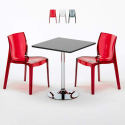 Table Carrée Noire 70x70cm Avec 2 Chaises Colorées Grand Soleil Set Intérieur Bar Café Femme Fatale Phantom Promotion