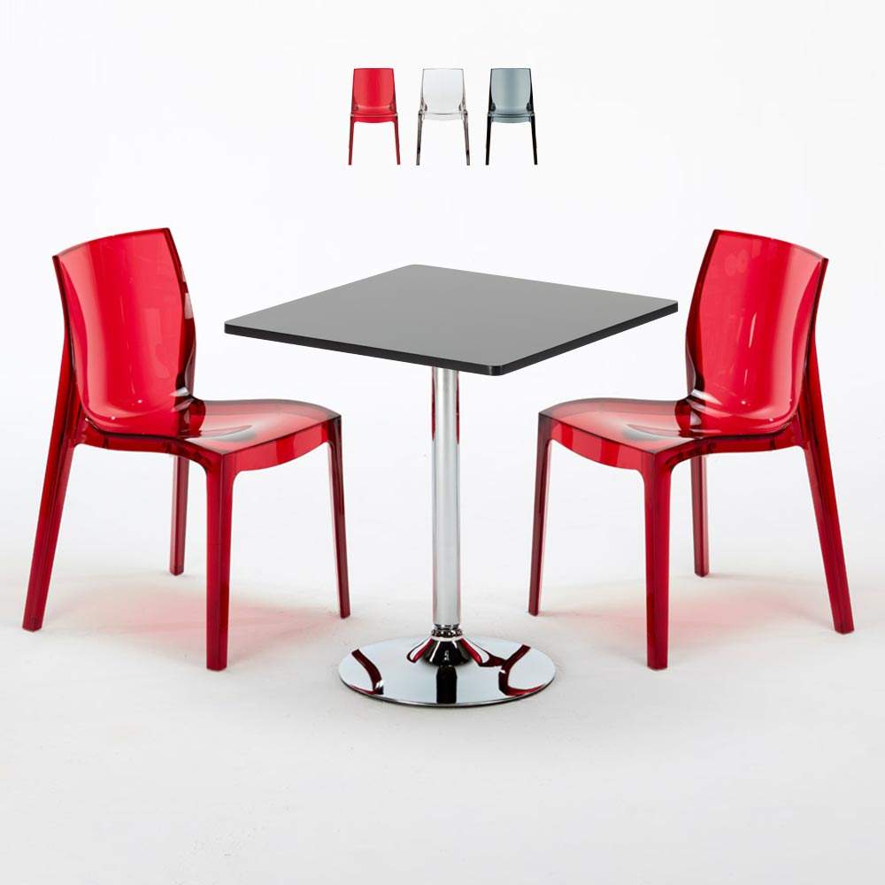 Table Carrée Noire 70x70cm Avec 2 Chaises Colorées Grand Soleil Set Intérieur Bar Café Femme Fatale Phantom
