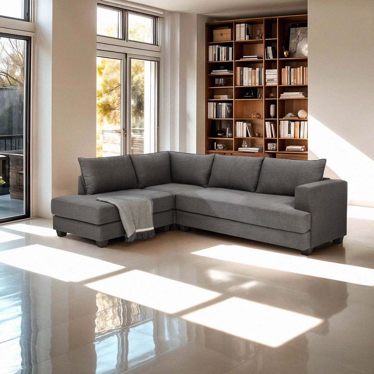 Canapé d'angle 3 places design moderne en tissu gris Alhena Promotion Canapé d'angle 3 places design moderne en tissu gris Alhena Promotion