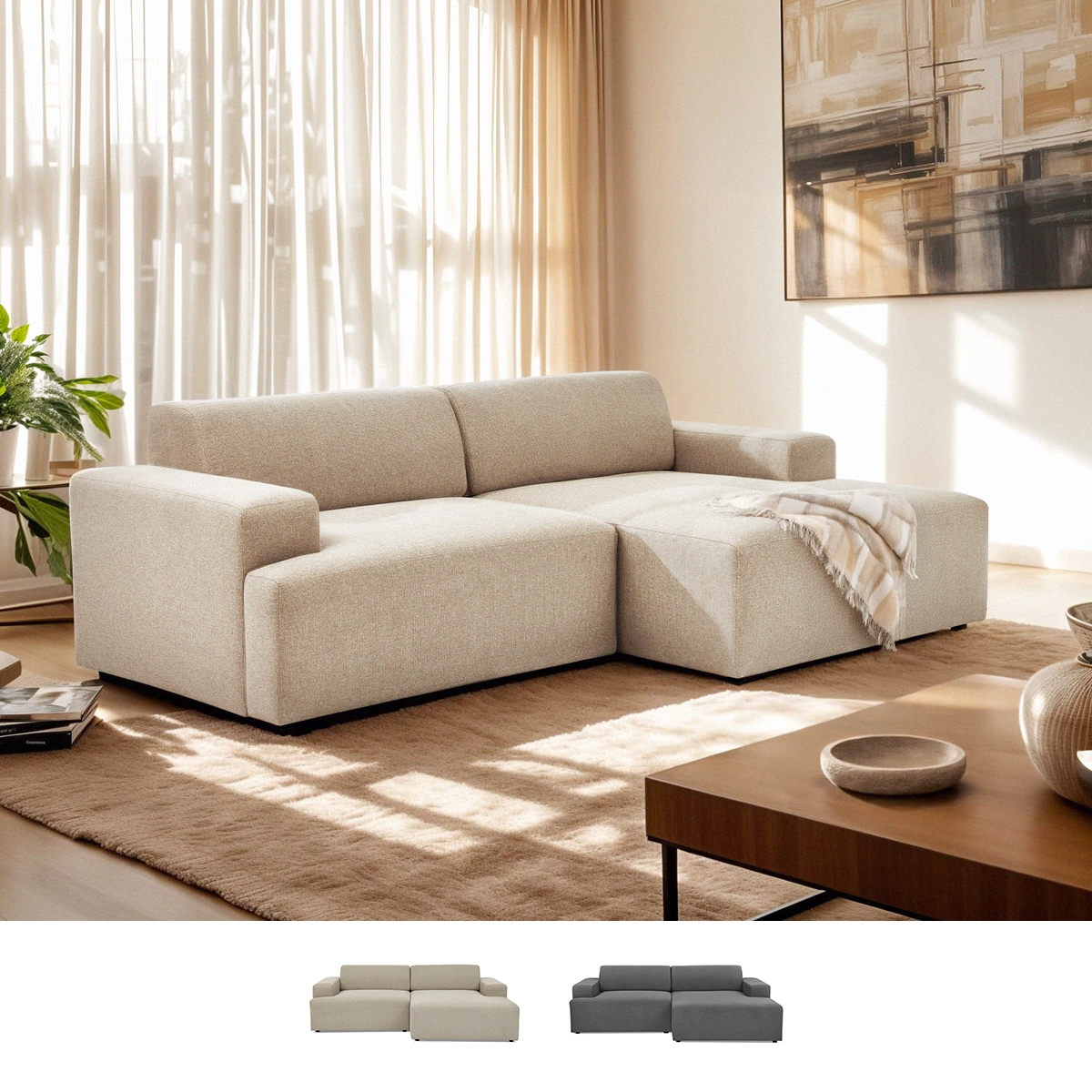 Canapé 3 places design moderne avec méridienne droite en tissu Toliman Promotion Canapé 3 places design moderne avec méridienne droite en tissu Toliman Promotion
