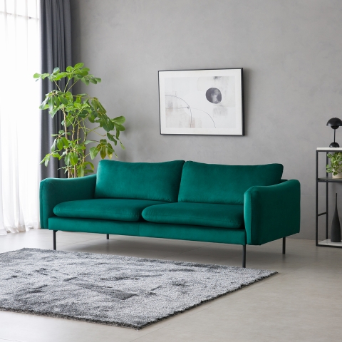 Canapé 3 places moderne et élégant en velours vert foncé Tashi Promotion