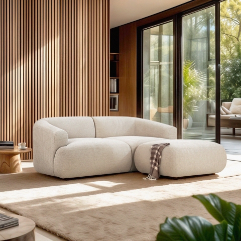 Canapé design moderne modulaire 2 places en tissu avec pouf Yuna-2P Promotion