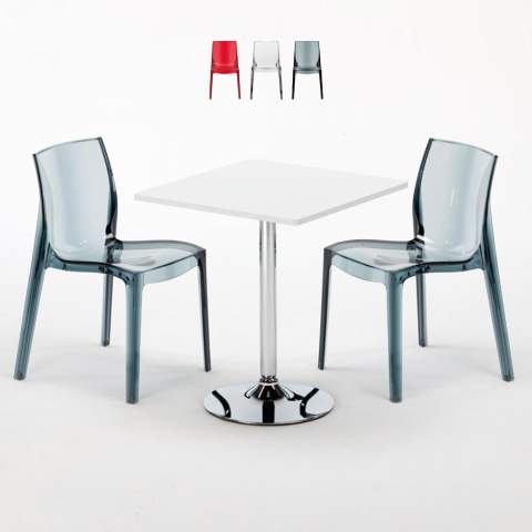 Table Carrée Blanche 70x70cm Avec 2 Chaises Colorées Grand Soleil Set Intérieur Bar Café Femme Fatale Demon