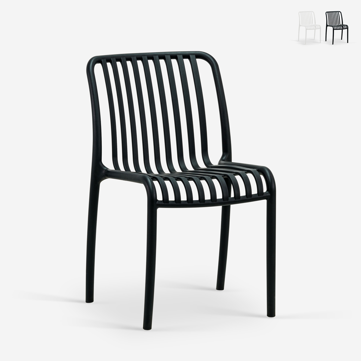 Chaise de jardin extérieur moderne en polypropylène blanc noir Sawas