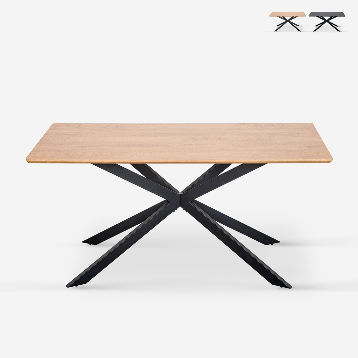 Table avec pieds croisés design 160x90 en bois et métal Shaila