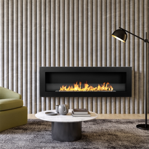 Foyer encastrable à bioéthanol mural Livorno 120 noir 120x40 Promotion