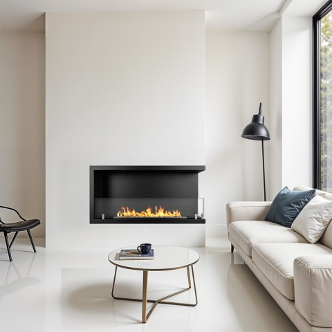 Foyer à bioéthanol encastrable d'angle 90x45 Sutri 90 Promotion