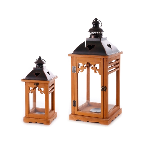 Ensemble de 2 lanternes décoratives en bois pour intérieur avec porte-bougies Brenta Promotion