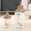 Ensemble de 2 lanternes en bois blanc shabby chic avec bougeoir Copenaghen Promotion