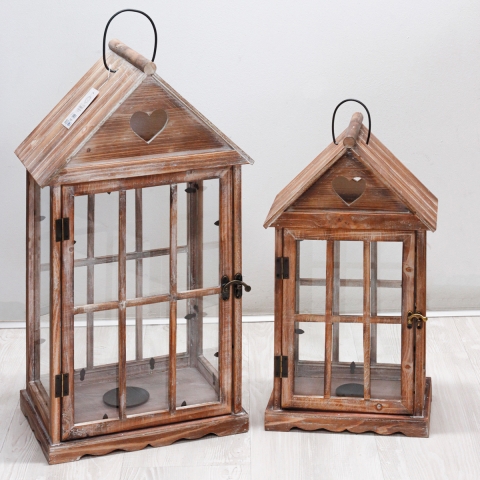 Set de 2 lanternes décoratives en bois avec bougeoir style shabby chic Ferrante Promotion
