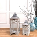 Ensemble de 2 lanternes shabby chic avec porte-bougies en bois gris Kediri Promotion