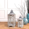 Ensemble de 2 lanternes shabby chic avec porte-bougies en bois gris Kediri Promotion