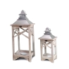 Ensemble de 2 lanternes shabby chic avec porte-bougies en bois gris Kediri Vente