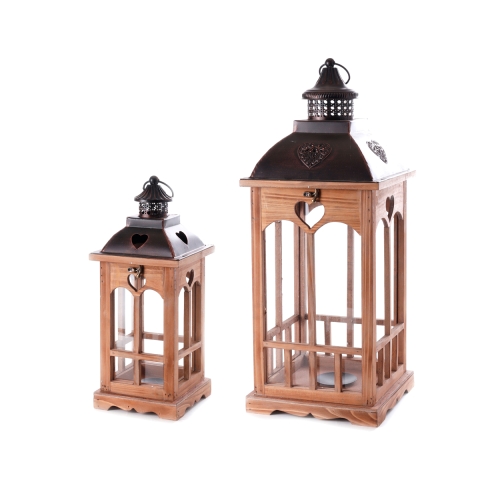 Ensemble de 2 lanternes décoratives shabby chic en bois avec porte-bougies Palu Promotion