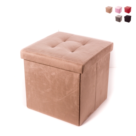 Pouf coffre de rangement carré en velours 38x38cm Elisa Promotion
