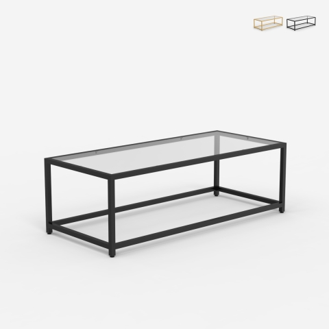 Table basse rectangulaire en métal avec plateau en verre Berillo Promotion