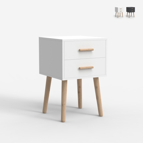Table de chevet en bois style nordique pour chambre blanc noir Corallo Promotion