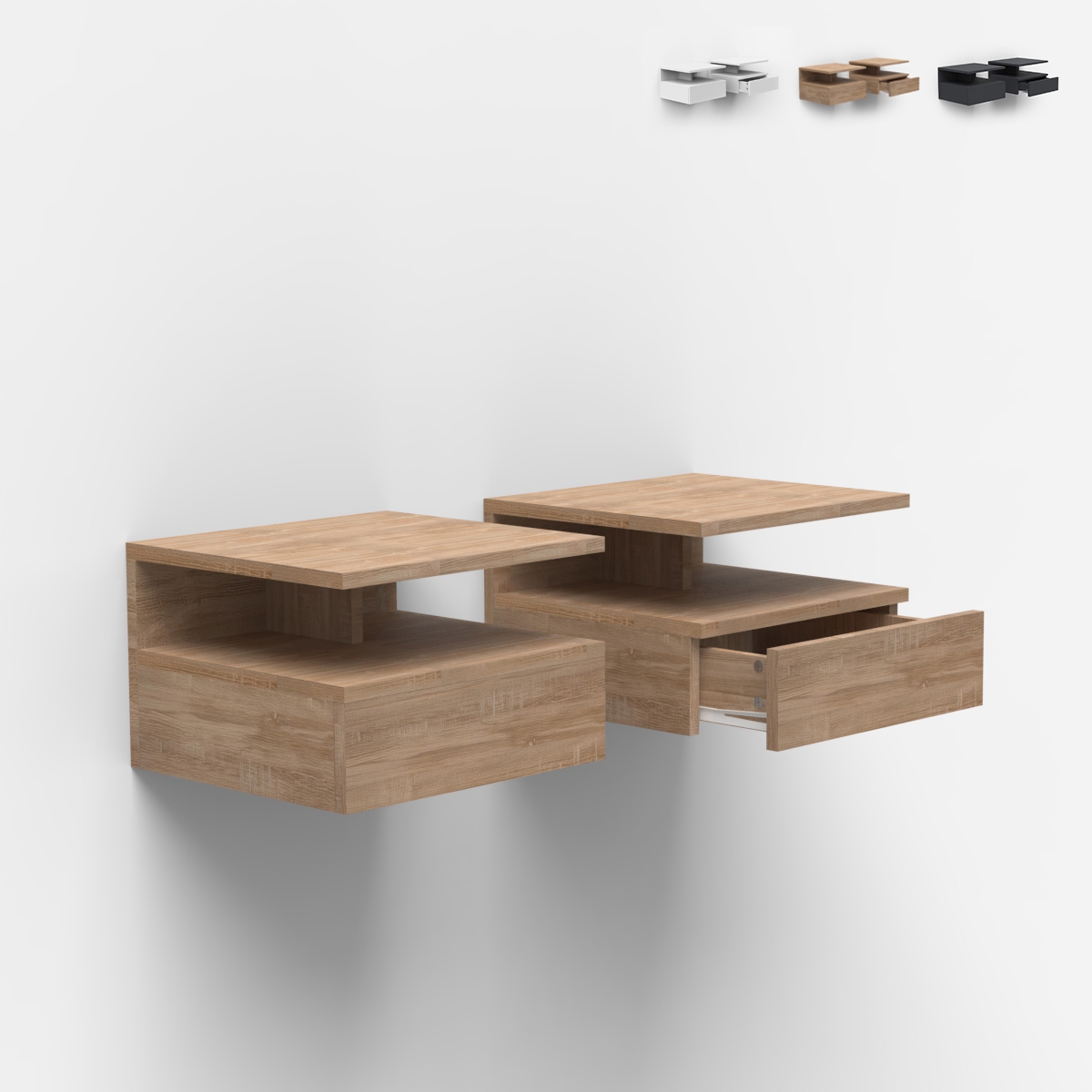 2 tables de chevet murales suspendues avec tiroir chambre Alabastro
