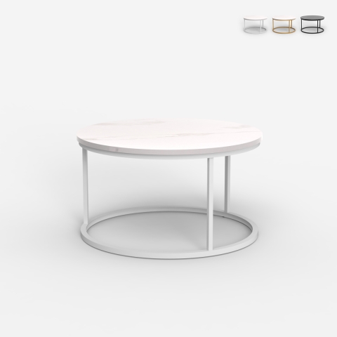 Table basse de salon rond 80cm effet marbre contemporain Ossidiana Promotion